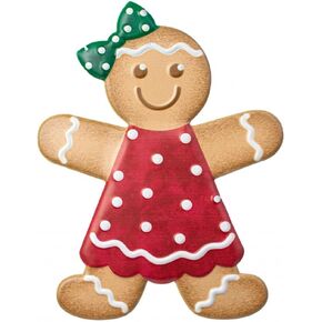 Craig Bachman 13" Metal Embossed Gingerbread: Girl (Red) - Decorative Christmas Metal Ornament Sign Wall Sign Wreath Accent Sign