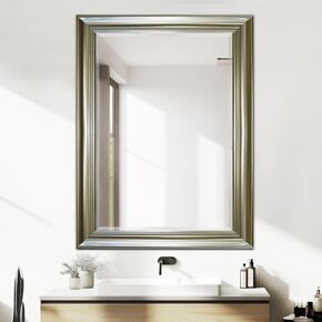 32x24 Wall Mirrors with 0.5" Beveled Center, Rectangle Bathroom Mirror Exquisite Frame Wall Mounted Mirror, Explosion-Proof HD Vanity Mirror for Living Room Entryway(Horizontal/Vertical)