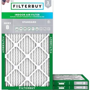 Filterbuy 20x36x1 Air Filter MERV 8 Dust Defense (3-Pack), Pleated HVAC AC Furnace Air Filters Replacement (Actual Size: 19.50 x 35.50 x 0.75 Inches)