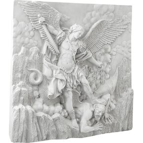 Design Toscano Michael The Archangel Slaying Demon Indoor/Outdoor Wall Frieze Sculpture, 22 inches wide, 21 inches tall, Handcast Polyresin, Antique Stone Finish