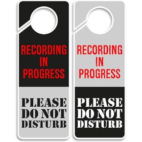 CLEVER SIGNS Recording in Progress - Please Do Not Disturb Sign, Door Knob Hanger 2 Pack, Double Sided, Ideal for Using in Any room.