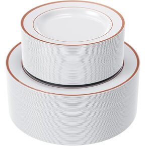 FOCUSLINE 120Pcs Gold Plastic Plates, Disposable Party Plates with Gold Rim, Including 60 10Inch Dinner Plates, 60 7Inch Dessert Plates, Elegant Fancy Heavy Duty Wedding Party Plates
