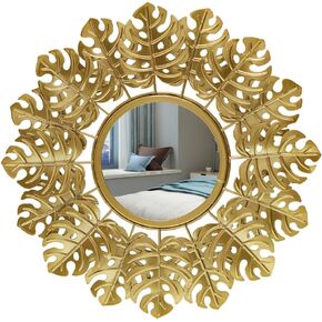 Gold Mirrors for Wall - Metal Geometric & Leaves Wall Mirror Room Decor & Home Decor Decorative Hanging Wall Boho Mirror Wall Decor for Bedroom Living Room Entryway (Flower)