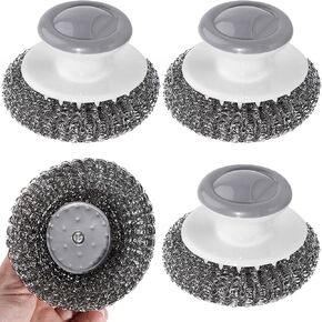 4 pcs Stainless Steel Scrubber with Handle，Heavy Duty Pot Scrubbers Dish Scrubber Cleaning Brush Wash for Dish