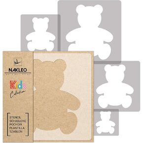 NAKLEO 5 pcs Reusable Plastic Stencils - Teddy Bear Plush - 13.4" to 3.5" - Pattern Children Kids Painting Template Room Decor - Craft DIY Wall Furniture