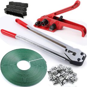 Pallet Packaging Banding Strapping Kit - Heavy Duty Tensioner & Sealer&Crimper Tool Strapping Banding Tool for 1/2"~3/4", PP Belt, 100pcs Seals, 100pcs Corner Protector for Pallet Packaging