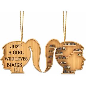 محبي الكتب على شكل قلب، زخرفة خشبية لعيد الميلاد، مسطحة ثنائية الأبعاد (ليست زخرفة ثلاثية الأبعاد)، زخرفة شجرة عيد الميلاد للقراءة، هدايا لعشاق القراءة، أمين مكتبة دودة الكتب، ملحقات السيارة (01) in Kuwait