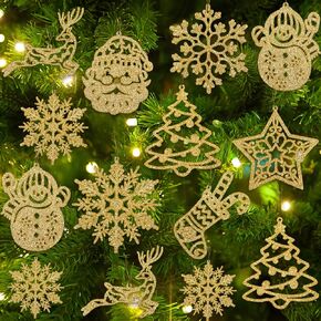 Black Snowflake Ornament for Christmas Tree Decorations - 42pcs Plastic Glitter Black Snow Flakes Sock Reindeer Santa Snowman Assorted Sizes Hanging Decorations for Winter Wonderland Xmas Tree Decor