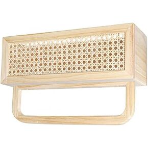 Wood Floating Shelf Rattan Shelve Wall Décor with Towel Rack for Kitchen - Bathroom - Living Room - Laundry Room & Bedroom - Natural Wood Shelves - Rattan Wall Shelf