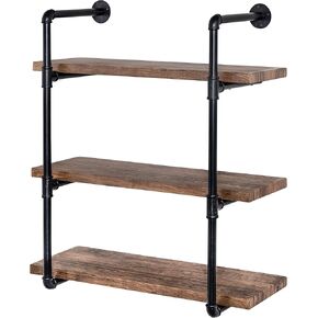 Honey-Can-Do 3-Tier Black Industrial Wall Shelf SHF-08844 Rustic