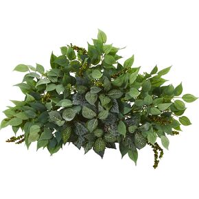 Nearly Natural 20in. Mixed Ficus and Fittonia Artificial Ledge Plant