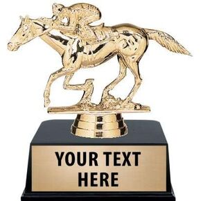 Crown Awards Horse Trophies with Custom Engraving, 4.5" Personalized Gold Racehorse Trophy On Black Base Prime