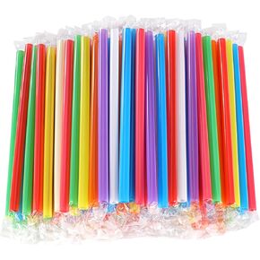 [100 Pcs] Boba Smoothie Individually Wrapped Straws - Jumbo Large Plastic Disposable Bubble Tea Milkshake Colorful Drinking Straws(8.2" long and 0.43" Diameter)