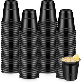 100 Pcs 2 oz Disposable Shot Glasses Mini Disposable Shot Cups for Party Small Shot Plastic Cups for Wedding Party Beer Taste Serving Snacks Samples Tastings(Black)