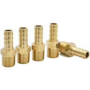 YOUHO Air Hose Fittings Brass Hose Barb Fitting, Adapter, 5/16 Barb x1/4" NPT Male Pipe(5 PCS)