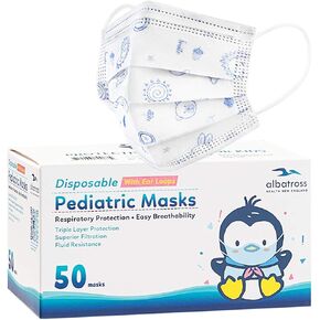 Albatross Health New England 50 Pack Disposable Kids Face Mask. Breathable 3-Ply Anti-Dust/Saliva/Smog For Children Boys and Girls… (Blue)
