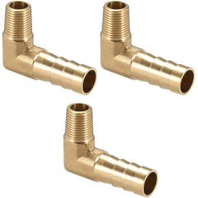 uxcell Brass Barb Hose Fitting, 90 Degree Elbow 10mm Barbed to 1/8 PT Male Pipe Adapter Connector 3pcs