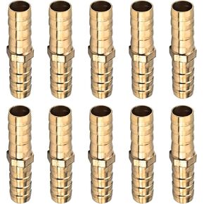 MroMax Brass Hose Barb Fitting,5/16 inch 8mm Brass Hex Barbed Splicer Mender Joint Adapter Union Fitting, 0.31" Barbed Fitting Adaptor Connector Hose Pipe Fitting for Water/Fuel/Air/Oil 10Pcs