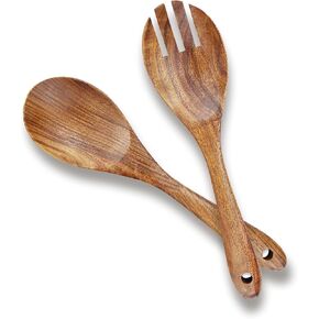 AOOSY Salad Tongs, Salad Servers, Salad Tongs for Serving, 10.2 inches Acacia Wood Serving Utensils Set Salad Mixing Dinner Fork and Spoon Long Handle Salad Server Set Kitchen Cooking Utensil