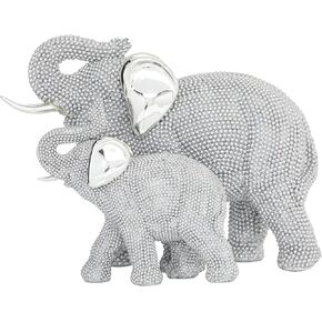 Deco 79 Polystone Elephant Decorative Sculpture Home Decor Statue, Accent Figurine 2" x 14" x 7", Silver