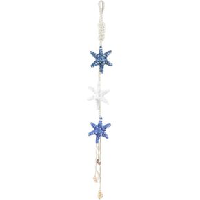 Deco 79 Resin Starfish Handmade Home Wall Decor Layered Wall Sculpture with White Hanging Rope and Seashell Accents, Wall Art 5" x 2" x 34", Cream