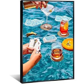 AWTJIS Vintage Blue Poker Posters Cute Funny Cocktail Casino Canvas Wall Art Cool Funky Alcohol Drinks Disco Ball Wall Decor for Dorm Bar Party Apartment 12x16 in Unframed