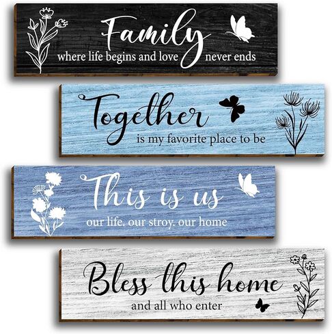 4 قطع لافتات حائط منزلية ديكور فني جداري خشبي، لوحة حائط خشبية ريفية بنية كلاسيكية لمدخل الأسرة، هذه هي حياتنا، قصتنا، لافتات جدارية منزلية، بارك معًا علامة المنزل هذه لغرفة المعيشة in Kuwait