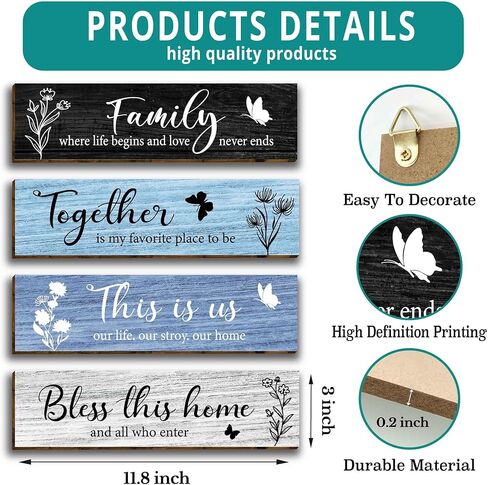 4 قطع لافتات حائط منزلية ديكور فني جداري خشبي، لوحة حائط خشبية ريفية بنية كلاسيكية لمدخل الأسرة، هذه هي حياتنا، قصتنا، لافتات جدارية منزلية، بارك معًا علامة المنزل هذه لغرفة المعيشة in Kuwait