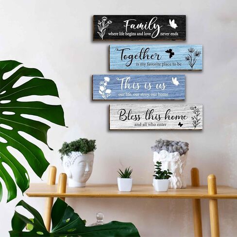 4 قطع لافتات حائط منزلية ديكور فني جداري خشبي، لوحة حائط خشبية ريفية بنية كلاسيكية لمدخل الأسرة، هذه هي حياتنا، قصتنا، لافتات جدارية منزلية، بارك معًا علامة المنزل هذه لغرفة المعيشة in Kuwait