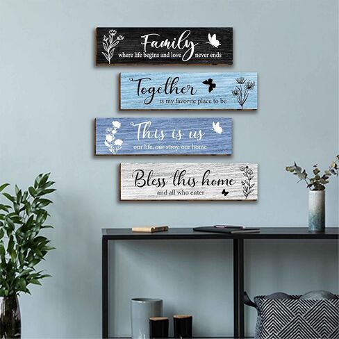 4 قطع لافتات حائط منزلية ديكور فني جداري خشبي، لوحة حائط خشبية ريفية بنية كلاسيكية لمدخل الأسرة، هذه هي حياتنا، قصتنا، لافتات جدارية منزلية، بارك معًا علامة المنزل هذه لغرفة المعيشة in Kuwait