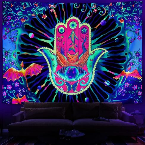 Leofanger Blacklight نسيج همسة نسيج الجدار اليد الأشعة فوق البنفسجية رد الفعل الخيال نبات الأزهار نسيج النيون نسيج الحيوان الجدار شنقا لديكور المنزل (51.2 "× 59.1") in Kuwait