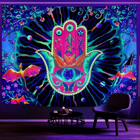 Leofanger Blacklight نسيج همسة نسيج الجدار اليد الأشعة فوق البنفسجية رد الفعل الخيال نبات الأزهار نسيج النيون نسيج الحيوان الجدار شنقا لديكور المنزل (51.2 "× 59.1") in Kuwait