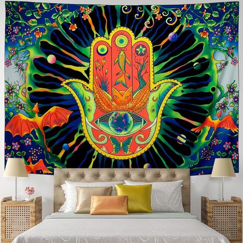 Leofanger Blacklight نسيج همسة نسيج الجدار اليد الأشعة فوق البنفسجية رد الفعل الخيال نبات الأزهار نسيج النيون نسيج الحيوان الجدار شنقا لديكور المنزل (51.2 "× 59.1") in Kuwait