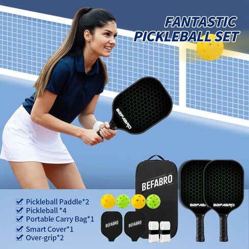 Pickleball Paddles Set of 2 | USAPA Applied Fiber Glass Pickleball Paddles with 4 Pickle Balls, 2 Paddle Covers, 2 Grip Tapes & Carry Bag | Pickle Ball Rackets for Men, Women, Beg & Experts in Saudi Arabia