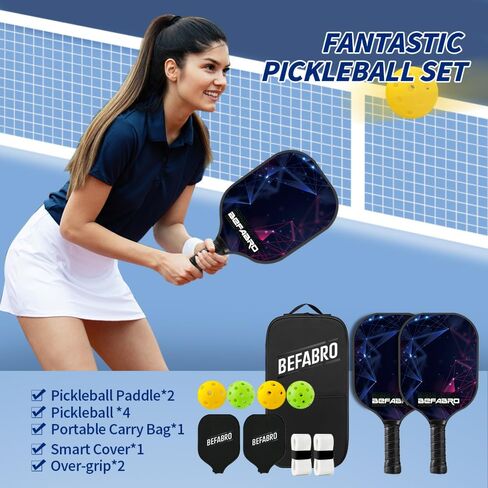 Pickleball Paddles Set of 2 | USAPA Applied Fiber Glass Pickleball Paddles with 4 Pickle Balls, 2 Paddle Covers, 2 Grip Tapes & Carry Bag | Pickle Ball Rackets for Men, Women, Beg & Experts in Saudi Arabia