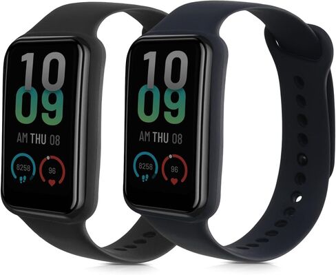 kwmobile Straps Compatible with Amazfit Band 7 Straps - 2x Replacement Silicone Watch Bands - Black/Dark Blue in Saudi Arabia