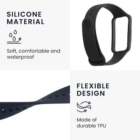 kwmobile Straps Compatible with Amazfit Band 7 Straps - 2x Replacement Silicone Watch Bands - Black/Dark Blue in Saudi Arabia