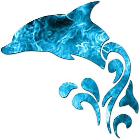 Tribal Dolphin - Vinyl Decal Sticker - 5.75" x 5.75" - Blue Flames in Kuwait
