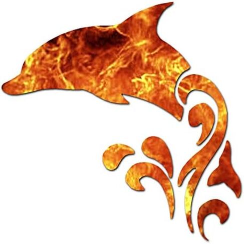 Tribal Dolphin - Vinyl Decal Sticker - 5.75" x 5.75" - Blue Flames in Kuwait