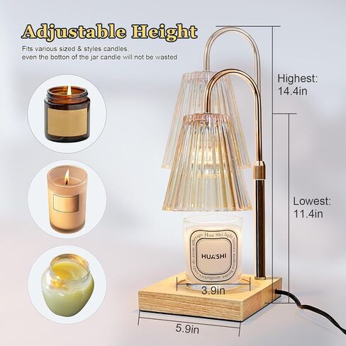 Candle Warmer Lamp, Electric Candle Warmer Lamp with Timer Dimmable Candle Lamp with 2 Bulbs Light Height Adjustable for Small Large Jar Candles Home Decor Gifts (Amber) in Saudi Arabia