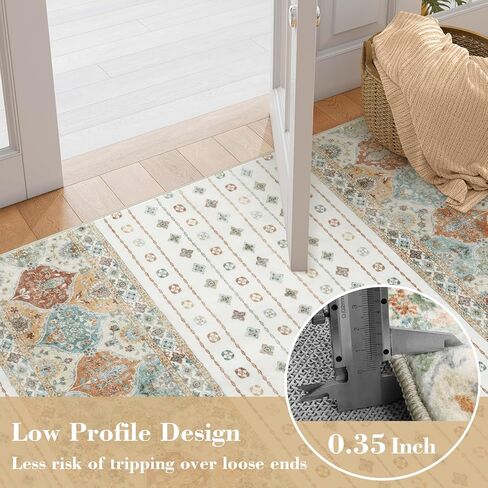 سجاد Wonnitar مغربي قابل للغسل مقاس 5x7، سجادة كبيرة لغرفة النوم، سجاد بوهو لغرفة المعيشة، غير قابل للانزلاق ناعم منخفض الوبر لمنطقة داخلية لغرفة النوم وغرفة الطعام، كريمي/متعدد in Kuwait