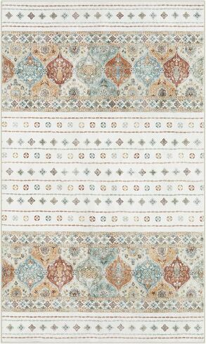 سجاد Wonnitar مغربي قابل للغسل مقاس 5x7، سجادة كبيرة لغرفة النوم، سجاد بوهو لغرفة المعيشة، غير قابل للانزلاق ناعم منخفض الوبر لمنطقة داخلية لغرفة النوم وغرفة الطعام، كريمي/متعدد in Kuwait