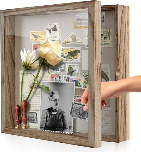 Shadow Box Frame 12 x 12 Shadow Box Display Case 3 color linen interiors, with Solid Wood Frame for Pictures, Flowers, Memorial, Medals, Wedding Bouquet for Wall or Tabletop, 10 pins in Saudi Arabia