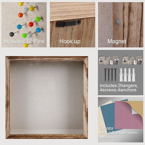 Shadow Box Frame 12 x 12 Shadow Box Display Case 3 color linen interiors, with Solid Wood Frame for Pictures, Flowers, Memorial, Medals, Wedding Bouquet for Wall or Tabletop, 10 pins in Saudi Arabia