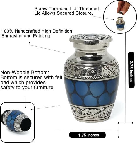 Brass Blue Cloud Small Keepsake Urns Set of 4 for Human Remain Ashes | Mini Cremation Ash Container for Funeral Scared Remains | Four Velvet Carry Bag | Paper Funnel | Gift Box in Saudi Arabia