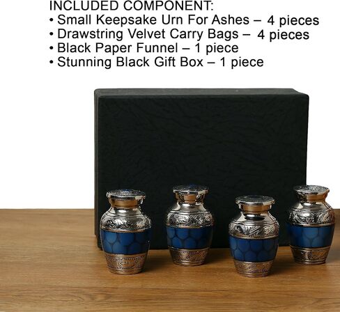 Brass Blue Cloud Small Keepsake Urns Set of 4 for Human Remain Ashes | Mini Cremation Ash Container for Funeral Scared Remains | Four Velvet Carry Bag | Paper Funnel | Gift Box in Saudi Arabia