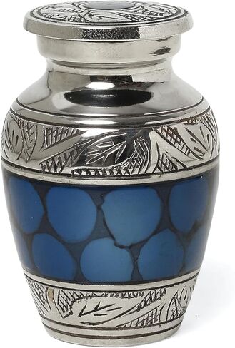 Brass Blue Cloud Small Keepsake Urns Set of 4 for Human Remain Ashes | Mini Cremation Ash Container for Funeral Scared Remains | Four Velvet Carry Bag | Paper Funnel | Gift Box in Saudi Arabia