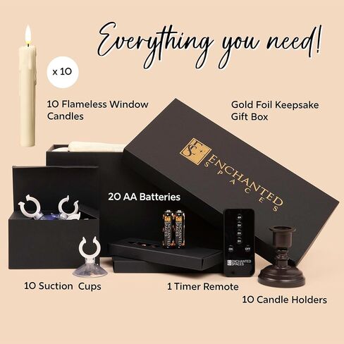 مجموعة صندوق هدايا 2024 مكونة من 10 شموع نافذة ذات فتيل أسود LED بمؤقت يومي مع نسيج بالتنقيط، وحاملات شموع برونزية قابلة للإزالة، و20 بطارية AA، وأكواب شفط للنافذة، وجهاز تحكم عن بعد للمؤقت in Kuwait