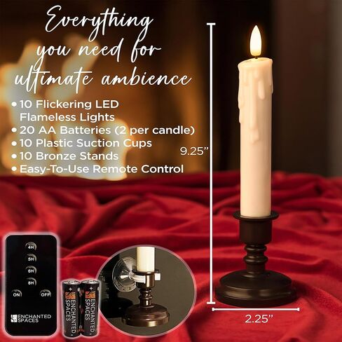 مجموعة صندوق هدايا 2024 مكونة من 10 شموع نافذة ذات فتيل أسود LED بمؤقت يومي مع نسيج بالتنقيط، وحاملات شموع برونزية قابلة للإزالة، و20 بطارية AA، وأكواب شفط للنافذة، وجهاز تحكم عن بعد للمؤقت in Kuwait