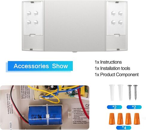مجموعة واحدة من إضاءة الطوارئ LED من Spectsun مع بطارية احتياطية - رأسان مربعان من أضواء الطوارئ التجارية البيضاء - مصابيح طوارئ متشددة بتيار متردد 120/277 فولت مدرجة في قوائم UL للعمل/المنزل in Kuwait
